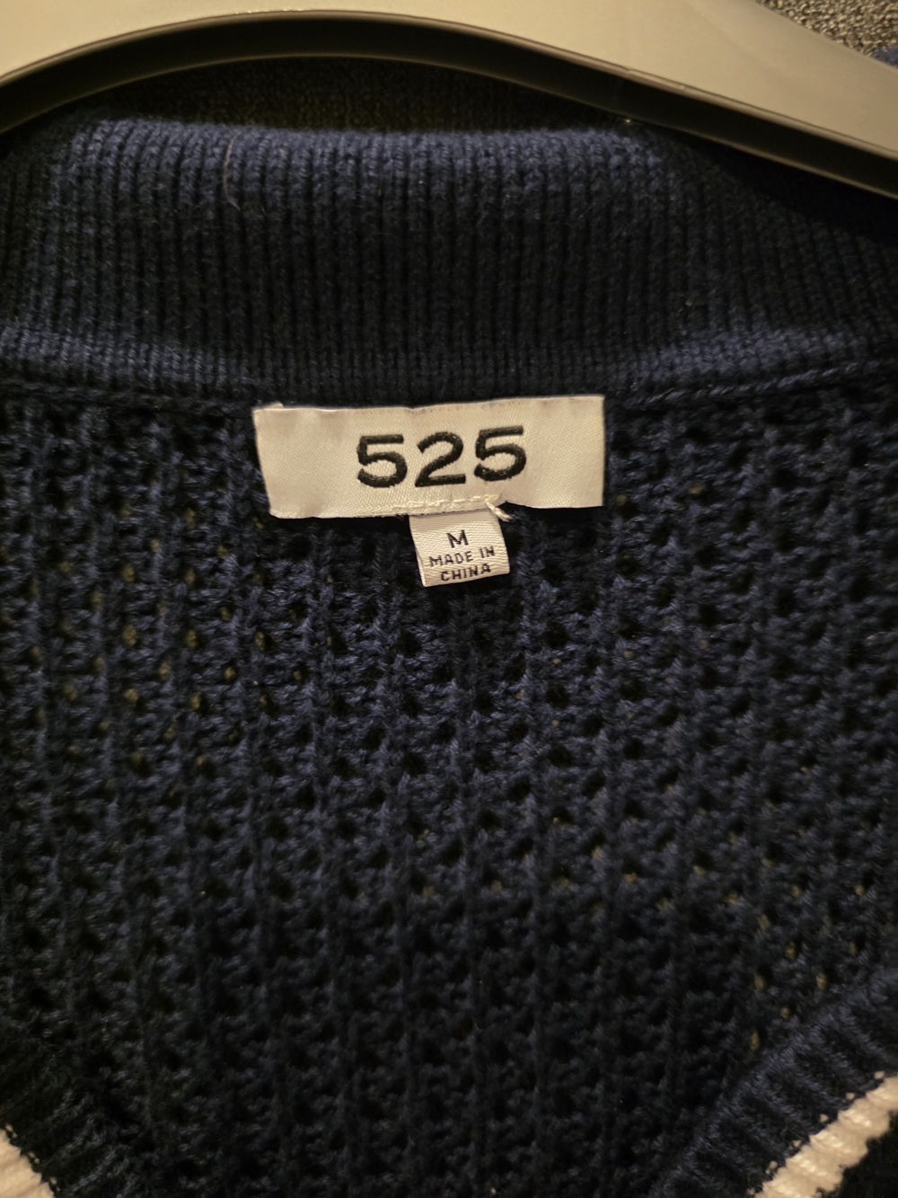 525 America Navy Blue/white Open-Knit Polo Sweater Size M PTP 28 1/2in L 23 In - Picture 2 of 6